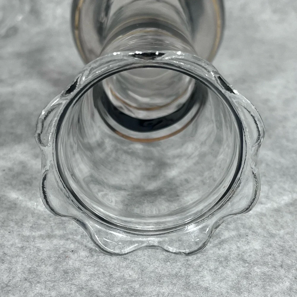 Mid Century Modern Style Vases Black Gold Painted Stripes Ruffled‎ Edge Opening